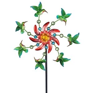 coozzyhour 39″ hummingbird wind spinner for yard and garden,outdoor metal windmill single direction wind sculptures kinetic windmills catchers for garden decorations，windmills for the yard garden.