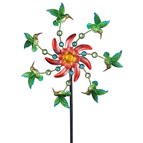 COOZZYHOUR 39" Hummingbird Wind Spinner for Yard and Garden,Outdoor Metal Windmill Single Direction Wind Sculptures Kinetic Windmills Catchers for Garden Decorations，Windmills for The Yard Garden.