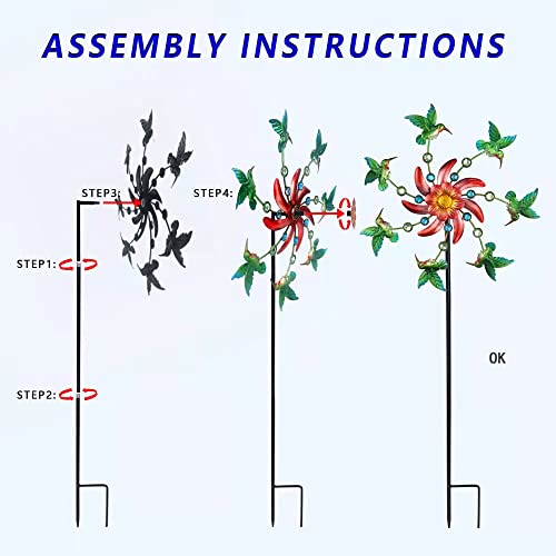 COOZZYHOUR 39" Hummingbird Wind Spinner for Yard and Garden,Outdoor Metal Windmill Single Direction Wind Sculptures Kinetic Windmills Catchers for Garden Decorations，Windmills for The Yard Garden.