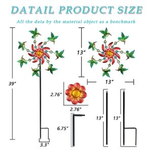 COOZZYHOUR 39" Hummingbird Wind Spinner for Yard and Garden,Outdoor Metal Windmill Single Direction Wind Sculptures Kinetic Windmills Catchers for Garden Decorations，Windmills for The Yard Garden.