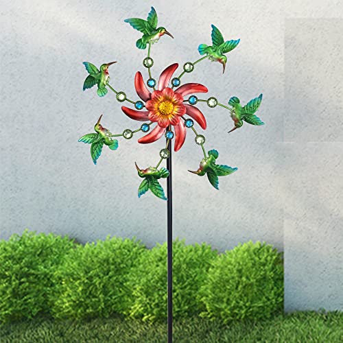 COOZZYHOUR 39" Hummingbird Wind Spinner for Yard and Garden,Outdoor Metal Windmill Single Direction Wind Sculptures Kinetic Windmills Catchers for Garden Decorations，Windmills for The Yard Garden.