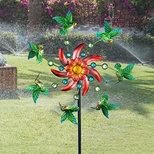 COOZZYHOUR 39" Hummingbird Wind Spinner for Yard and Garden,Outdoor Metal Windmill Single Direction Wind Sculptures Kinetic Windmills Catchers for Garden Decorations，Windmills for The Yard Garden.