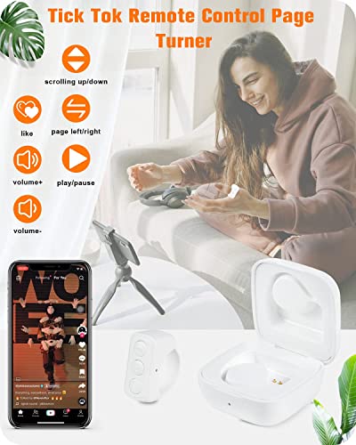 TikTok Remote Control Kindle App Page Turner, Bluetooth Camera Video Recording Remote, TIK Tok Scrolling Ring for iPhone, iPad, iOS, Android - White