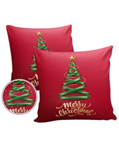 outdoor waterproof throw pillow covers, christmas tree furniture decorative throw pillowcase set of 2, green xmas tree with star christmas red cushion case for patio tent couch 18×18 inch