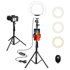 PHOPIK Selfie Ring Light with Tripod Stand:Cell Phone Ring Light Stand for Video Conference Lighting/Zoom Lighting/Makeup/Live Stream-Mini Phone Camera Ringlight for YouTube Video/Photography