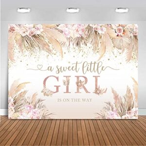 mocsicka boho hello baby backdrop boho chic pink flowers baby shower background vinyl a sweet little girl is on the way party cake table decorations photo booth (7x5ft)