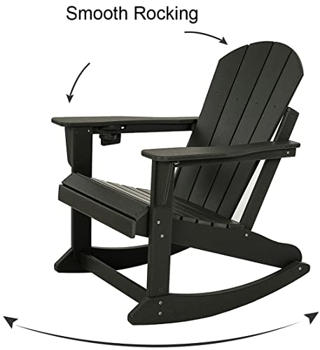 Adirondack Rocking Chair Outdoor Patio Rocker Adirondack Chairs HDPE Plastic Weather Resistant Lawn Chair for Porch Balcony Garden Beach Backyard Black