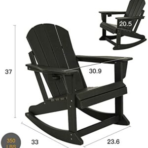 Adirondack Rocking Chair Outdoor Patio Rocker Adirondack Chairs HDPE Plastic Weather Resistant Lawn Chair for Porch Balcony Garden Beach Backyard Black