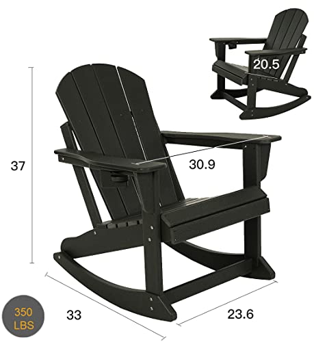 Adirondack Rocking Chair Outdoor Patio Rocker Adirondack Chairs HDPE Plastic Weather Resistant Lawn Chair for Porch Balcony Garden Beach Backyard Black