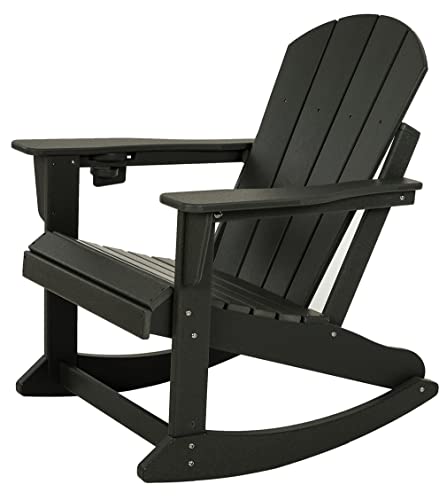 Adirondack Rocking Chair Outdoor Patio Rocker Adirondack Chairs HDPE Plastic Weather Resistant Lawn Chair for Porch Balcony Garden Beach Backyard Black