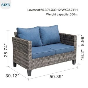 ovios Patio Sofa Outdoor Furniture Modern Wicker Sofa All Weather Garden Loveseat Couch Porch Sofa for Yard, Backyard (Denim Blue)