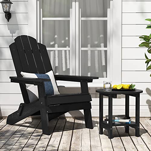 SAKSUN Round Outdoor Side Table, 18 Inch End Table 2-Tier Plastic Adirondack Tables with Storage Shelf, Weather Resistant for Patio,Garden, Porch (Black)