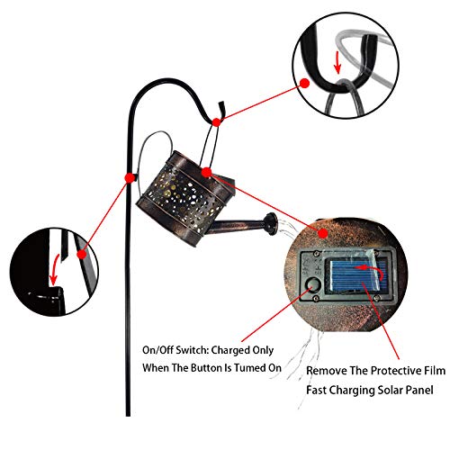 Elfengarden Solar Watering Can Solar Lights Outdoor Waterproof Decorative Metal Solar Yard Garden Stake Lights Lawn, Patio, Courtyard Decor Lights