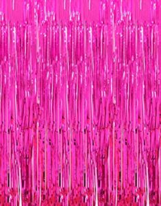 2pcs 3.2ft x 8.2ft hot pink metallic tinsel foil fringe curtains for birthday wedding bridal shower baby shower bachelorette celebration party decorations