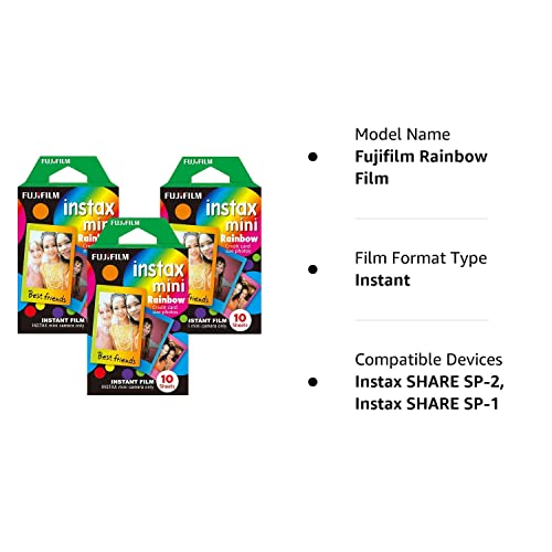 Fujifilm Instax Mini Instant Rainbow Film, 10 Sheets, 3 Value Set