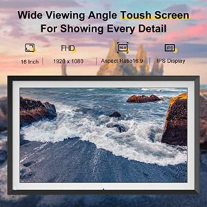 16 Inch Large Digital Picture Frame 32GB, WiFi Digital Photo Frame 1920*1080 IPS FHD Touch Screen, Smart Electronic Picture Frame, Auto-Rotate, Wall-Mountable, Send Photos via App/Email from Anywhere