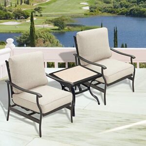 patiofestival outdoor padded conversation set,patio furniture sets modern bistro cushioned sofa chairs with 5.1 inch thick seat cushions (3 pcs, white)