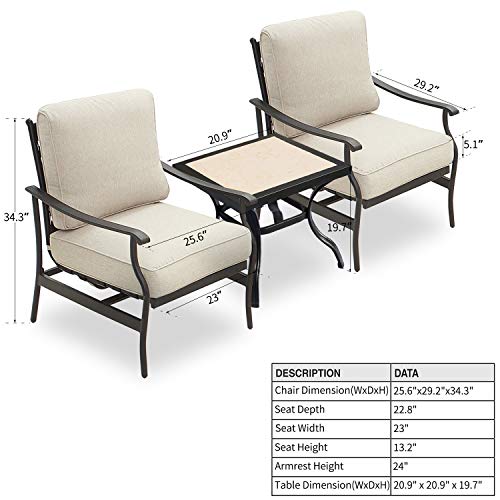PatioFestival Outdoor Padded Conversation Set,Patio Furniture Sets Modern Bistro Cushioned Sofa Chairs with 5.1 Inch Thick Seat Cushions (3 PCS, White)