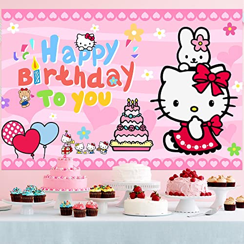 Kitty Party Backdrop Happy Birthday Decorations Banner Photography Background Pictures for Kids Girls Ladies Baby Shower Birthday Party Supplies Decor, 5x3 FT