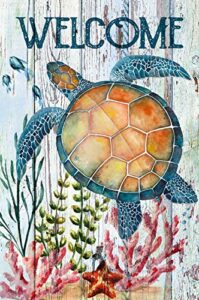 texupday welcome turtle tropical ocean garden flag rustic coastal summer beach yard flag 12″ x 18″