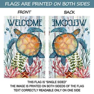 Texupday Welcome Turtle Tropical Ocean Garden Flag Rustic Coastal Summer Beach Yard Flag 12" x 18"