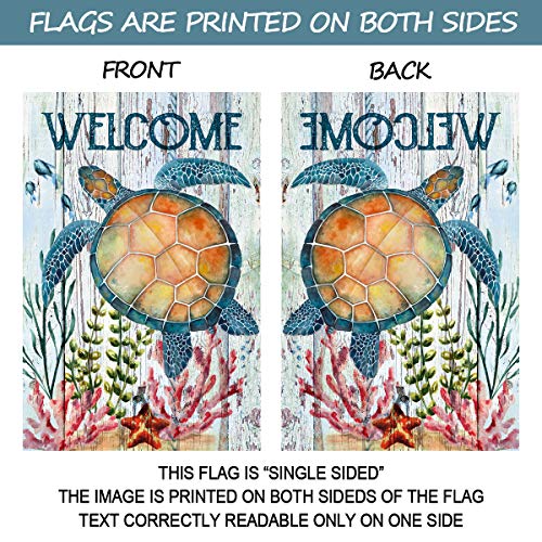 Texupday Welcome Turtle Tropical Ocean Garden Flag Rustic Coastal Summer Beach Yard Flag 12" x 18"