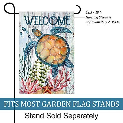 Texupday Welcome Turtle Tropical Ocean Garden Flag Rustic Coastal Summer Beach Yard Flag 12" x 18"