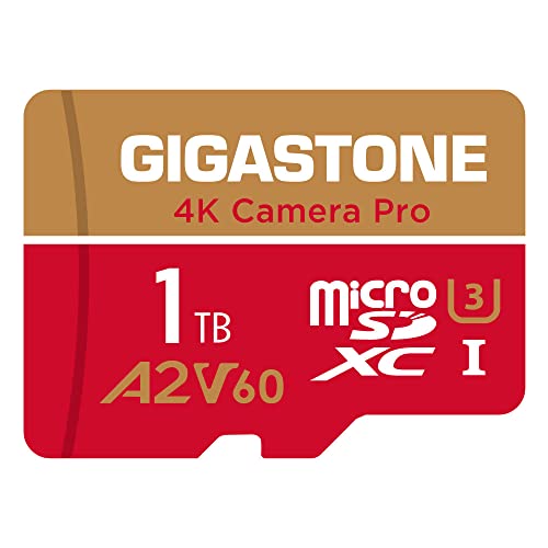 [5-Yrs Free Data Recovery] Gigastone 1TB Micro SD Card, 4K Camera Pro, 4K Video Recording for GoPro, DJI, Drone, R/W up to 100/90 MB/s MicroSDXC Memory Card UHS-I U3 A2 V60, with Adapter