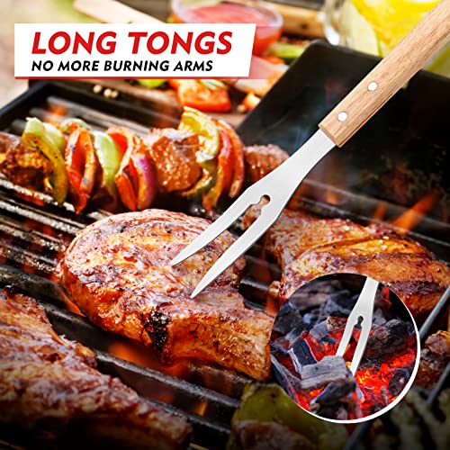 Grill Tongs for Cooking BBQ Set 3 Pcs Heavy Duty Grilling Cooking Tongs for Serving Food Rubber Grips Long Locking Stainless Steel Kitchen Tongs & Barbecue No More Burnt Hands Heat Resistant