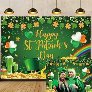 happy st.patrick’s day backdrop 7x5ft green lucky irish shamrock pot of gold coins photography background holiday party supplies newborn kids adults portraits photo booth props (84×60 inch)