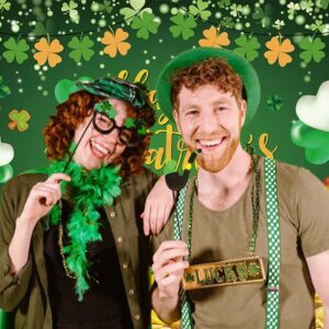 Happy St.Patrick's Day Backdrop 7x5FT Green Lucky Irish Shamrock Pot of Gold Coins Photography Background Holiday Party Supplies Newborn Kids Adults Portraits Photo Booth Props (84x60 inch)