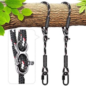 BeneLabel Tree Swing Ropes, Hammock Tree Swings Hanging Straps, Adjustable Extendable, for Outdoor Swings Hammock Playground Set Accessories, 6 1/2ft, Diameter 2/5", 2 Pack, Black
