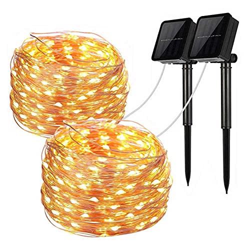 Soligh Solar Lights Outdoor String Waterproof Led Lights for Bedroom Patio Party Decorations Yard Garden Décor 2 Pack (Warm White)