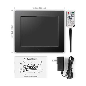 Aluratek 8" LCD Digital Picture Frame, 4GB Built-In Memory, USB/SD/SDHC Supported, Stylish Slim Modern Black Frame, Built-In Clock & Calendar