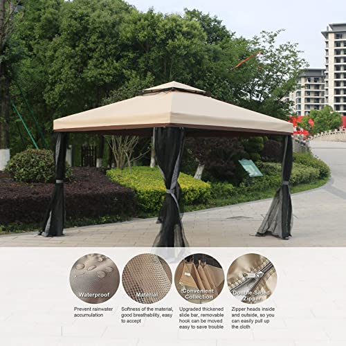 Sunshine Outdoor Replacement Gazebo Mosquito Netting 4 Panels with Zipper for Garden Patio Backyard (10'x10', Grey)(Netting Only)