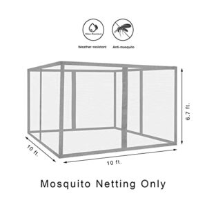 Sunshine Outdoor Replacement Gazebo Mosquito Netting 4 Panels with Zipper for Garden Patio Backyard (10'x10', Grey)(Netting Only)