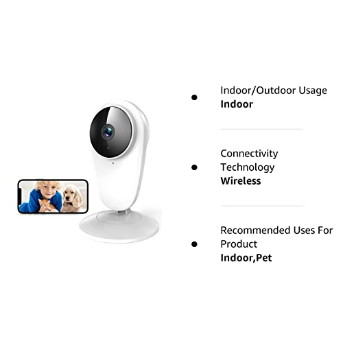 BJS 1080P Indoor Camera for Child/Elder/Nanny/Pet, Home Camera with Infrared Night Vision and 2-Way Storage, Motion and Sound Detection, White (BM-A-2)