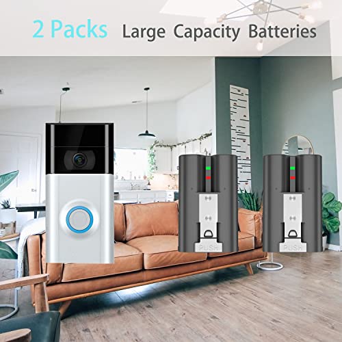 2 Packs 6040mAh Replacement Battery Compatible with Ring-Doorbell Camera 2/3/4, Spotlight Camera and Stick Up Camera, Rechargeable Upgraded Lithium-ion Batteries 3.65V Camera Indoor and outdoor