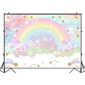 Avezano Rainbow Backdrop for Girls Birthday Party 7x5ft Glitter Star Rainbow Sky Cloud Photography Background Pastel Rainbow Party Decorations Photoshoot Backdrops