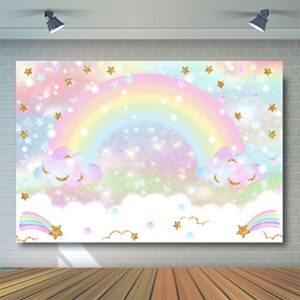 Avezano Rainbow Backdrop for Girls Birthday Party 7x5ft Glitter Star Rainbow Sky Cloud Photography Background Pastel Rainbow Party Decorations Photoshoot Backdrops