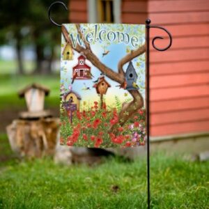 Toland Home Garden 112097 Poppies & Birdhouses Spring Flag 12x18 Inch Double Sided Spring Garden Flag for Outdoor House summer Flag Yard Decoration