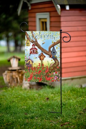 Toland Home Garden 112097 Poppies & Birdhouses Spring Flag 12x18 Inch Double Sided Spring Garden Flag for Outdoor House summer Flag Yard Decoration