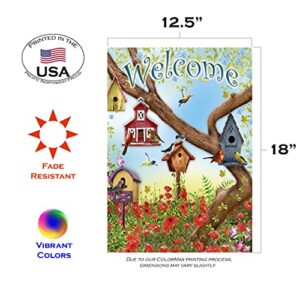 Toland Home Garden 112097 Poppies & Birdhouses Spring Flag 12x18 Inch Double Sided Spring Garden Flag for Outdoor House summer Flag Yard Decoration