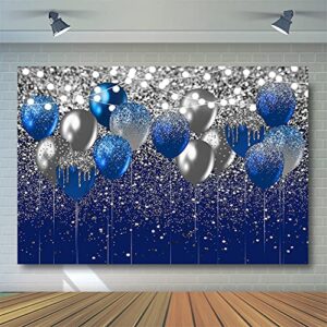 Avezano Royal Blue Glitter Backdrop for Birthday Wedding Prom Graduation Photography Background Party Glitter Blue Balloon Party Decorations Photoshoot Photobooth (7x5ft, Blue and Silver)