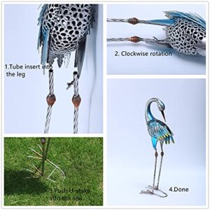 TOMBABY Solar Metal Garden Preening Crane Statue Metal Heron Outdoor Decor, Yard Art Bird Decoy for Backyard Pond