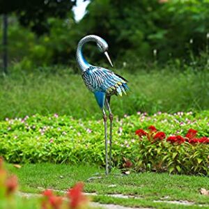 TOMBABY Solar Metal Garden Preening Crane Statue Metal Heron Outdoor Decor, Yard Art Bird Decoy for Backyard Pond