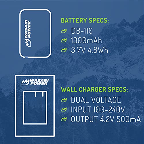 Wasabi Power DB-110 Battery (2-Pack) and Charger for Ricoh GR III, GR IIIx, WG-6, G900