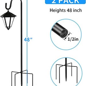 JOYSEUS Shepherd Hooks 2 Pack - 48 Inches High 1/2 Inch Thick Adjustable Rust Resistant Shepards Hooks for Outdoor Solar Lights, Lanterns, Flower Basket, Bird Feeder.