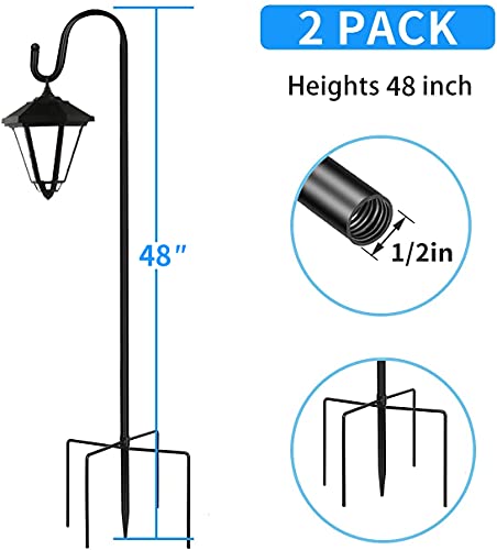 JOYSEUS Shepherd Hooks 2 Pack - 48 Inches High 1/2 Inch Thick Adjustable Rust Resistant Shepards Hooks for Outdoor Solar Lights, Lanterns, Flower Basket, Bird Feeder.