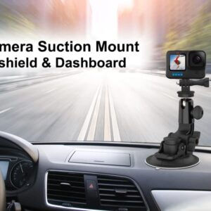 Aozcu Suction Camera Mount, Car Windshield Dashboard Camera Holder with 3M Adhesive Disk for GoPro Max, Hero 9 8 7 6 5, Session 5, DJI OSMO Action, AKASO, Campark, Canon, DSLRs and Other Cameras